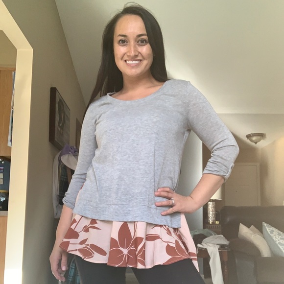 Anthropologie Little Yellow Button Gray Layer Top - Picture 2 of 4